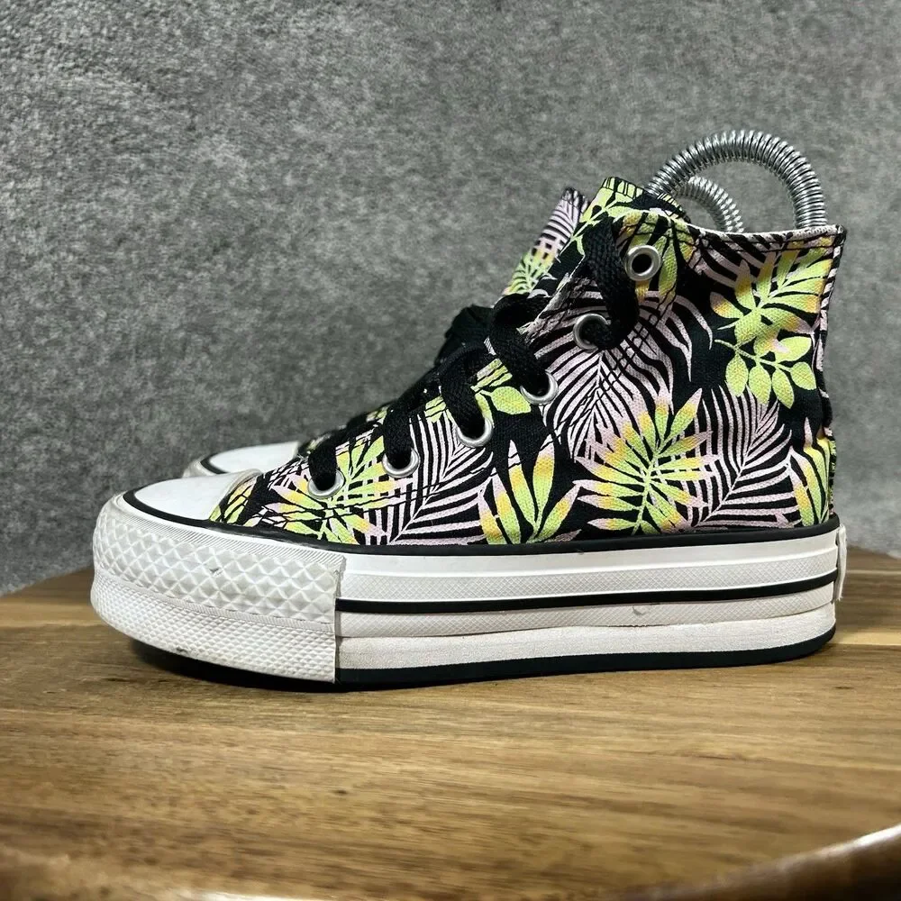 Converse CTAS Eva Lift High A00446F Youth Size 12 Palm Leaf Platform Shoes Used